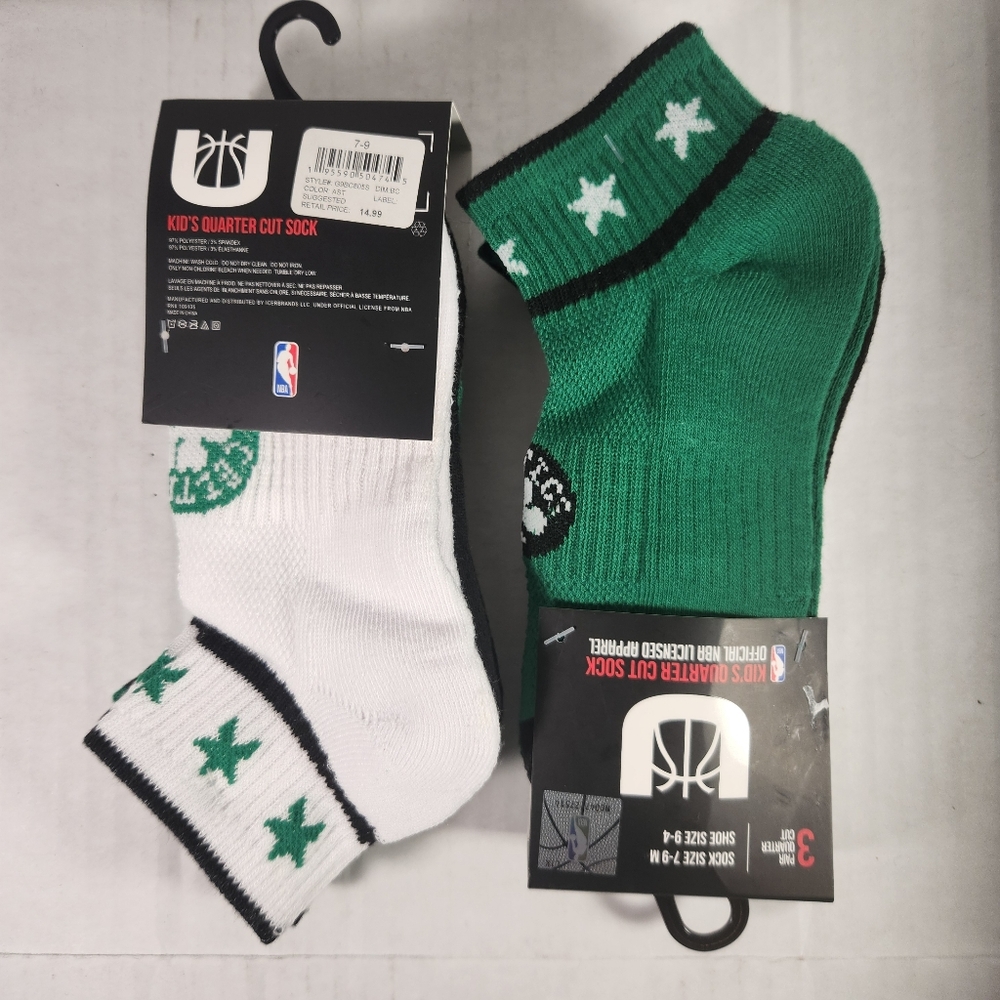 NWT Boy's Boston Celtics Ultra Game 3 Pairs  Quarter Cut Socks